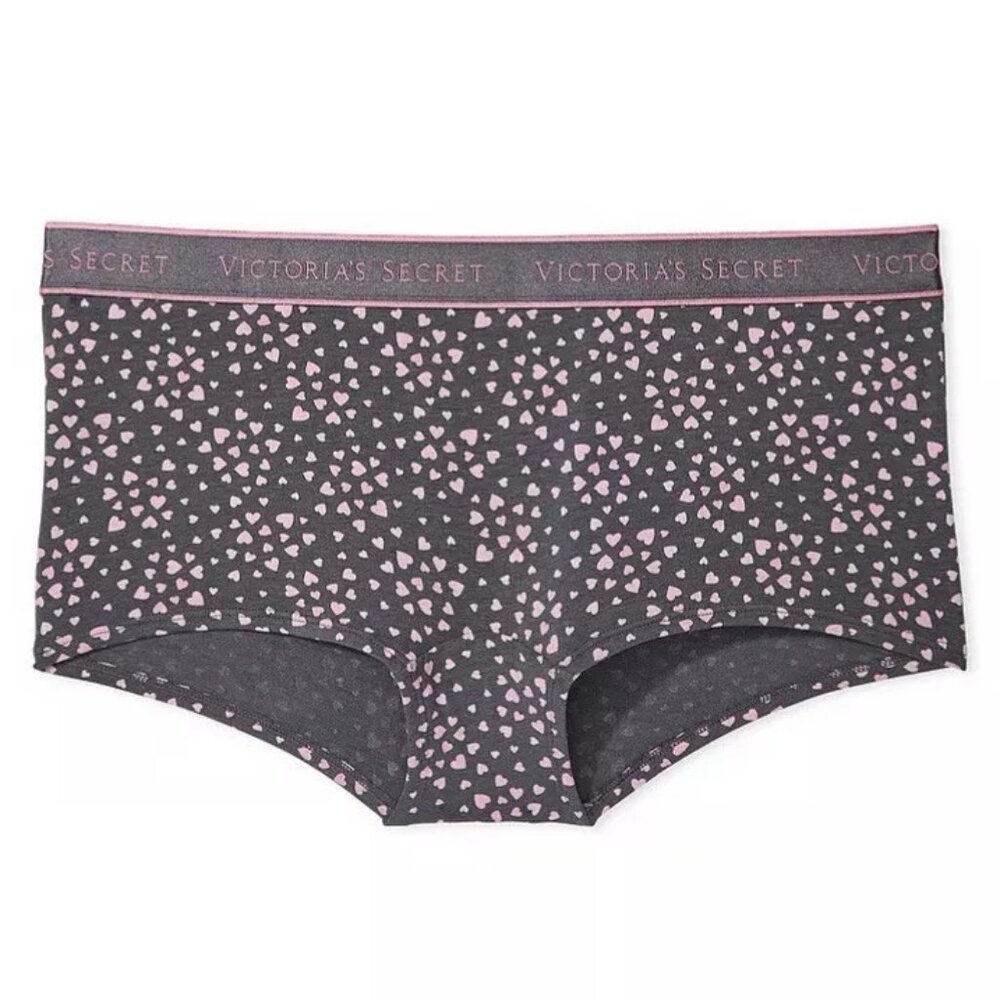 Victoria's Secret Cotton Tornado Grey Hearts Boyshort Panty Size XL NEW
